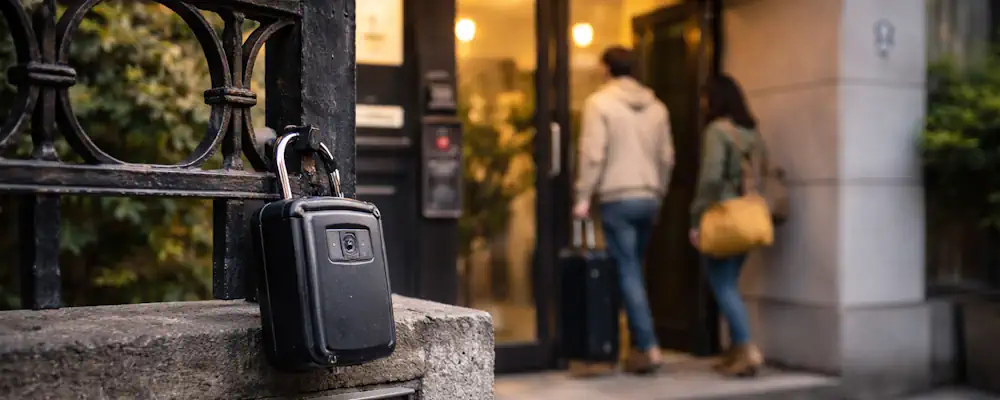 Schlüsselbox an einem Berliner Hauseingang als typisches Indiz für nicht erlaubte Untervermietung oder Ferienvermietung von Wohnraum.